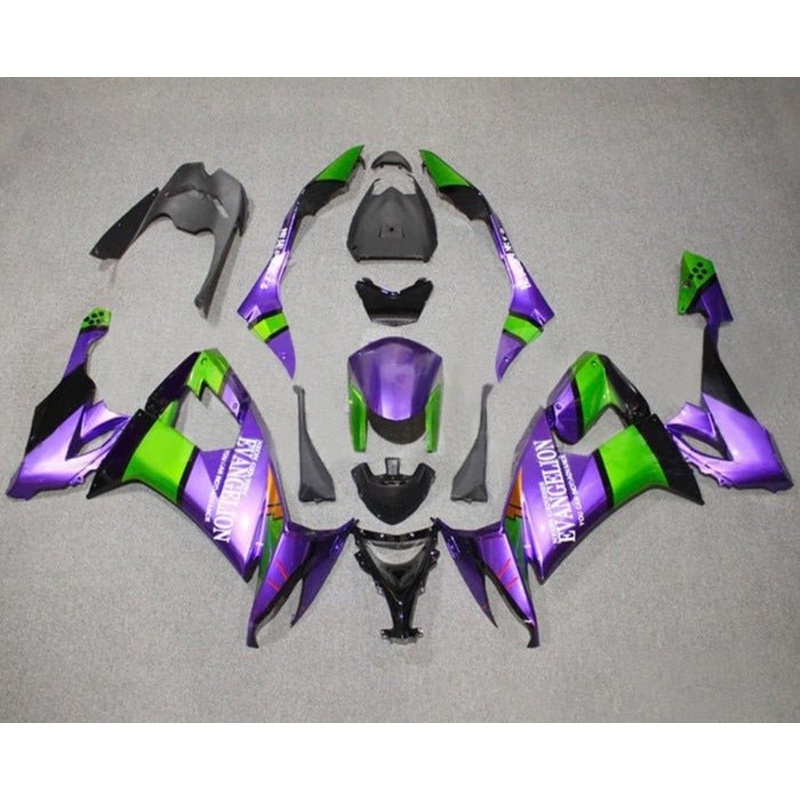 Kawasaki ZX10R Fairings (2008-2010) Purple, Green, Evangelion Clear Windscreen: Free No Seat Cowl No Bolt Kit