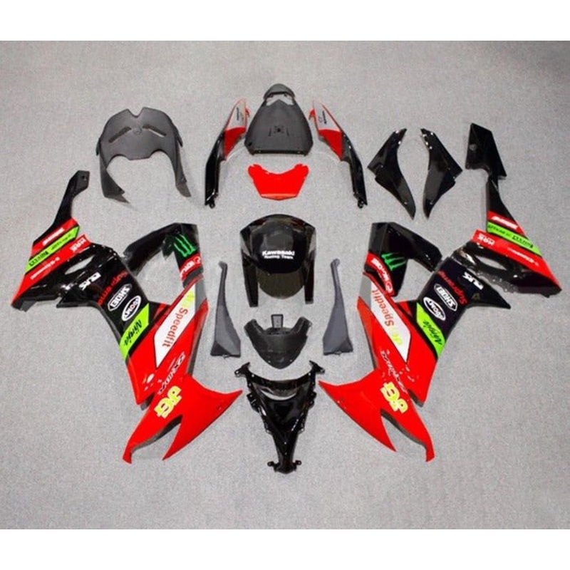 Kawasaki ZX10R Fairings (2008-2010) Red, Black, Green Clear Windscreen: Free No Seat Cowl No Bolt Kit