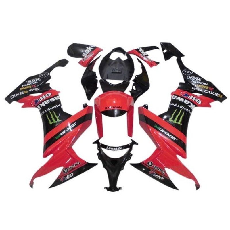 Kawasaki ZX10R Fairings (2008-2010) Red, Black, Monster Clear Windscreen: Free No Seat Cowl No Bolt Kit