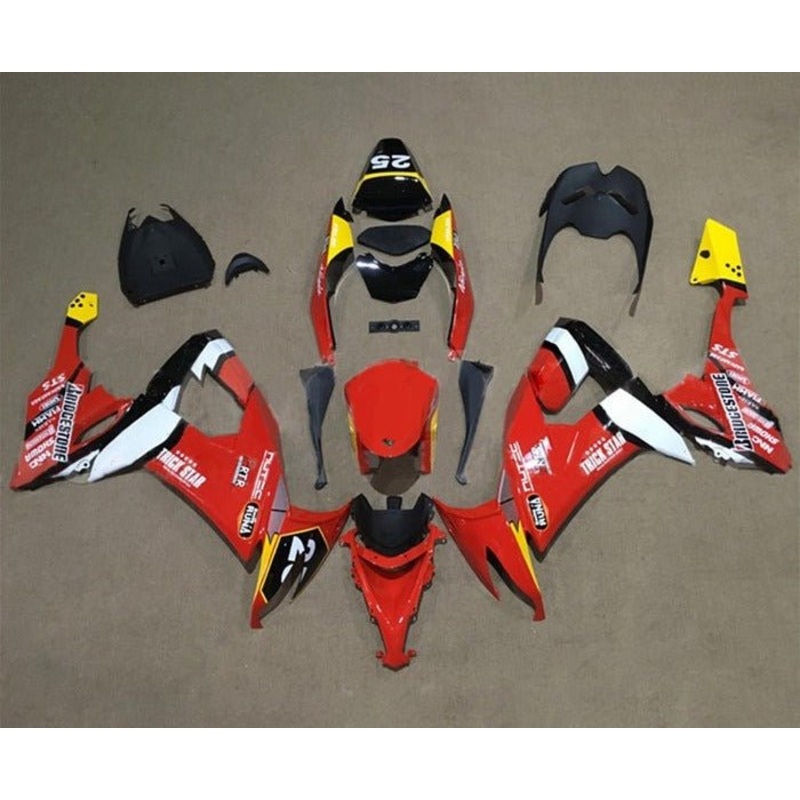 Kawasaki ZX10R Fairings (2008-2010) Red, Black, White, Yellow Clear Windscreen: Free No Seat Cowl No Bolt Kit