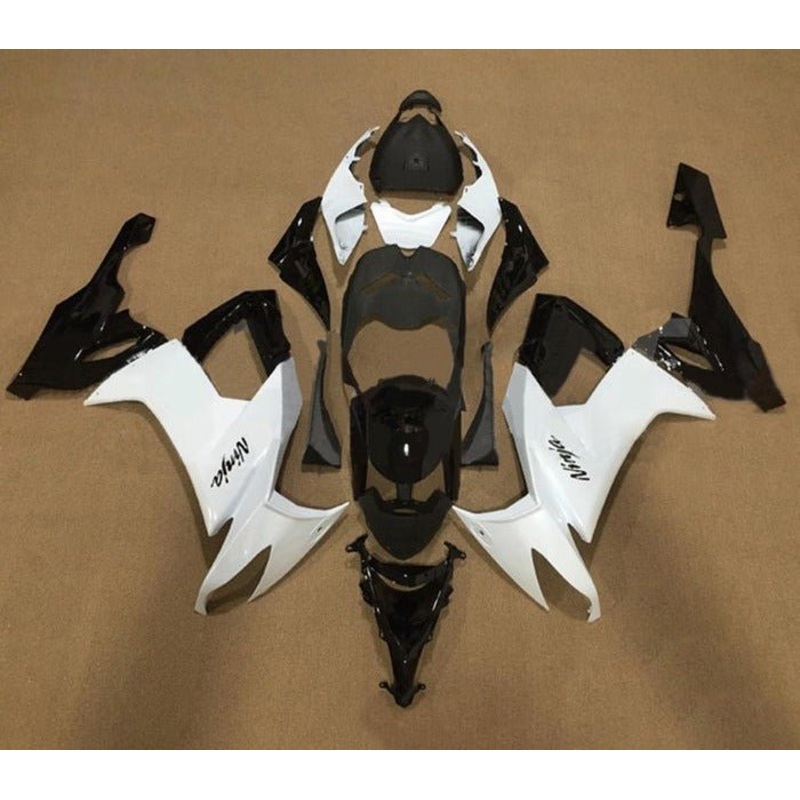Kawasaki ZX10R Fairings (2008-2010) White, Black Clear Windscreen: Free No Seat Cowl No Bolt Kit