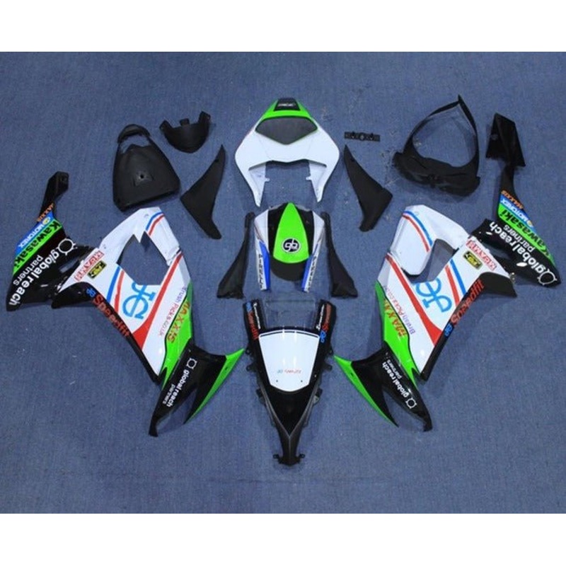 Kawasaki ZX10R Fairings (2008-2010) White, Black, Green, Red, Blue Clear Windscreen: Free No Seat Cowl No Bolt Kit