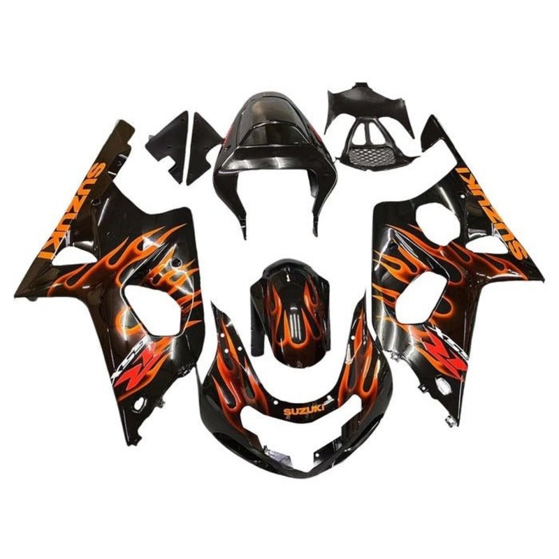 Suzuki GSXR1000 (2000-2002) Black, Orange Flames Fairings No Seat Cowl No Bolt Kit No Tank Cover