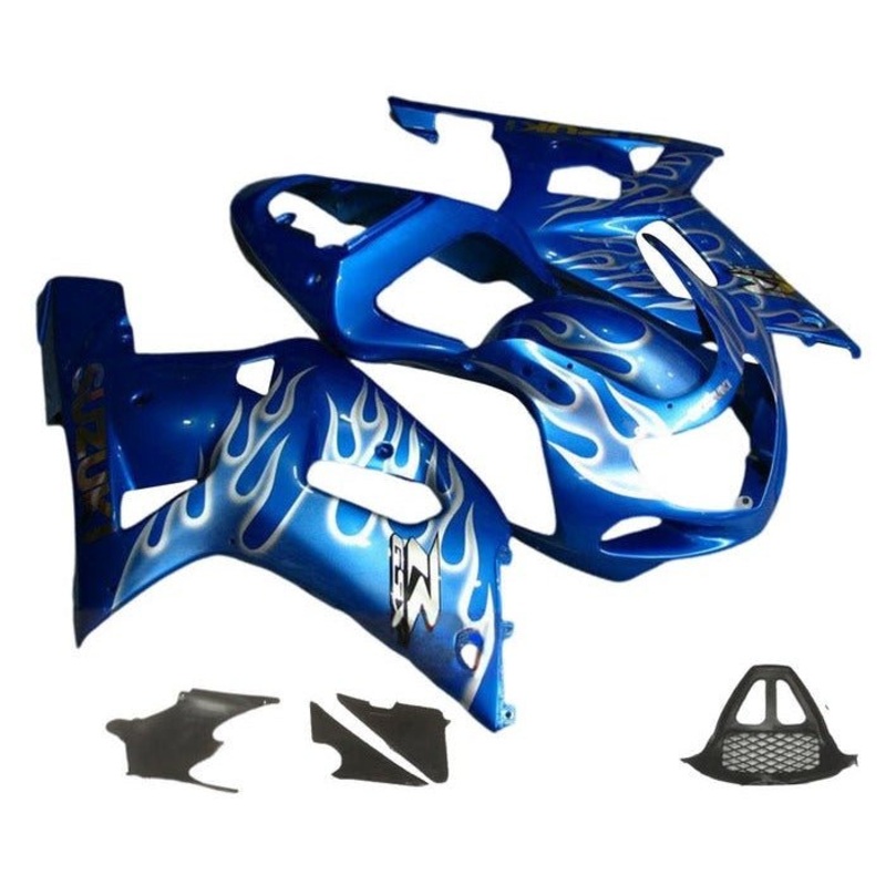 Suzuki GSXR1000 (2000-2002) Blue, White Flames Fairings No Seat Cowl No Bolt Kit No Tank Cover