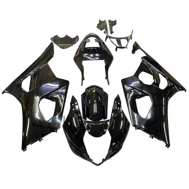Suzuki GSXR1000 (2003-2004) All Black Fairings Clear Windscreen: Free No Seat Cowl No Bolt Kit