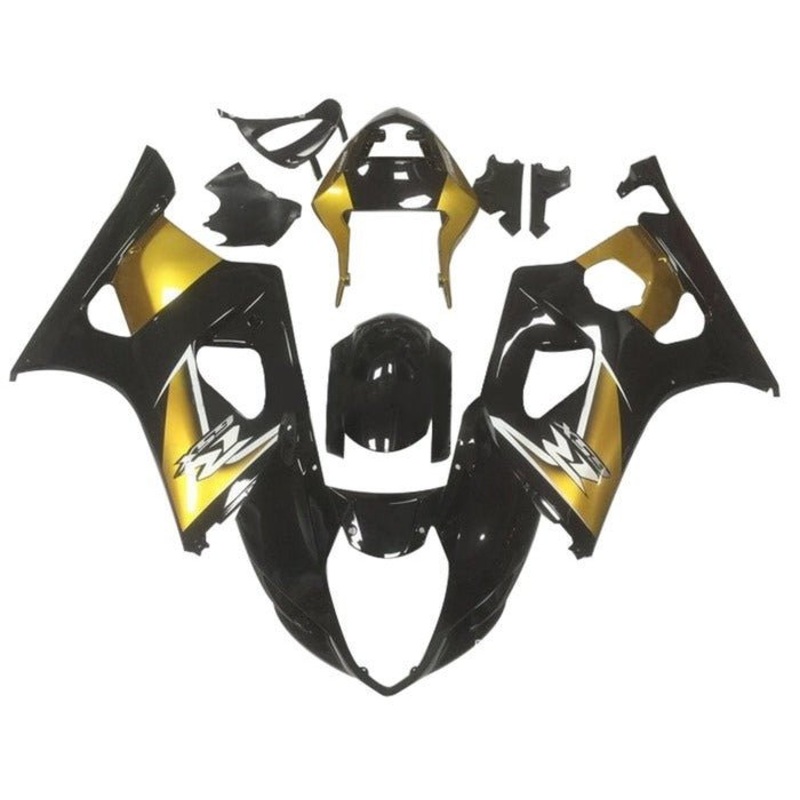 Suzuki GSXR1000 (2003-2004) Black, Gold, White Fairings Clear Windscreen: Free No Seat Cowl No Bolt Kit