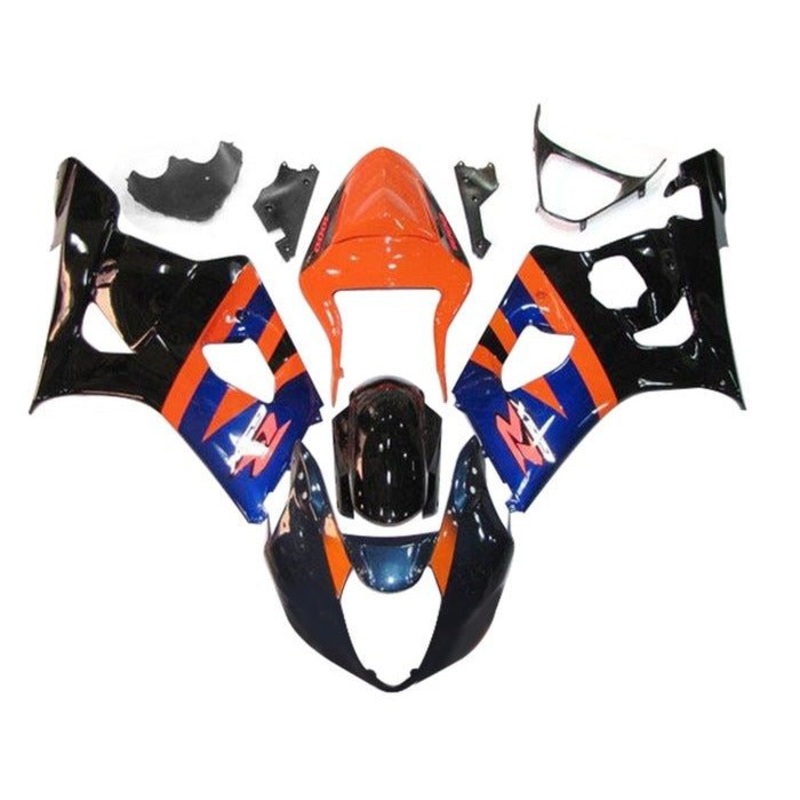 Suzuki GSXR1000 (2003-2004) Black, Orange, Blue Fairings Clear Windscreen: Free No Seat Cowl No Bolt Kit