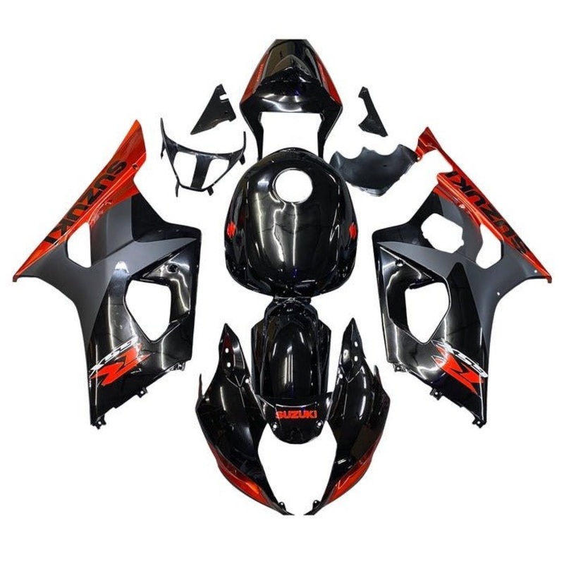 Suzuki GSXR1000 (2003-2004) Black, Orange, Matte Black Fairings Clear Windscreen: Free No Seat Cowl No Bolt Kit