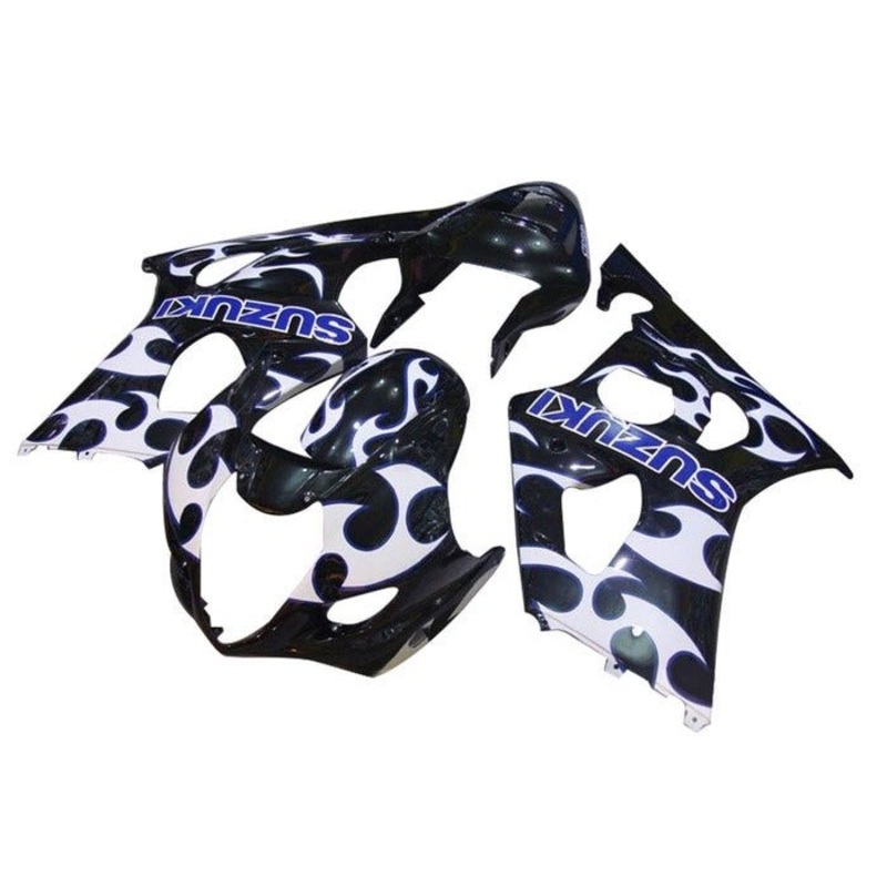 Suzuki GSXR1000 (2003-2004) Black, White, Blue Tribal Fairings Clear Windscreen: Free No Seat Cowl No Bolt Kit