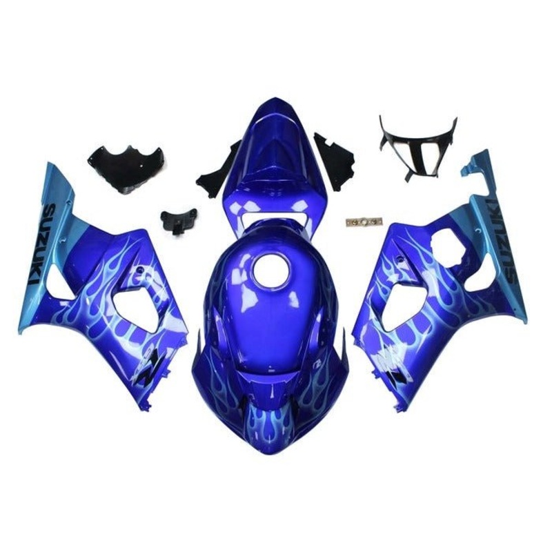 Suzuki GSXR1000 (2003-2004) Blue, Light Blue Flames Fairings Clear Windscreen: Free No Seat Cowl No Bolt Kit