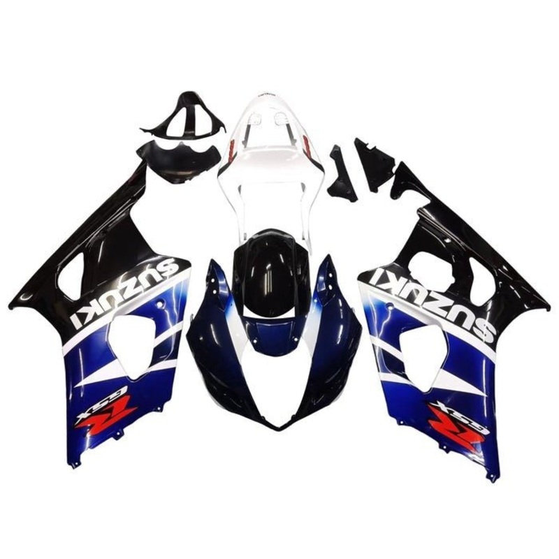 Suzuki GSXR1000 (2003-2004) Dark Blue, White, Black Fairings Clear Windscreen: Free No Seat Cowl No Bolt Kit