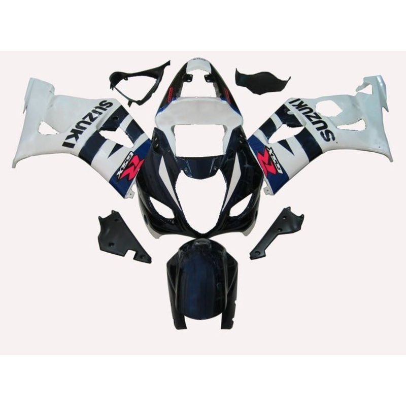 Suzuki GSXR1000 (2003-2004) Dark Blue, White Fairings Clear Windscreen: Free No Seat Cowl No Bolt Kit