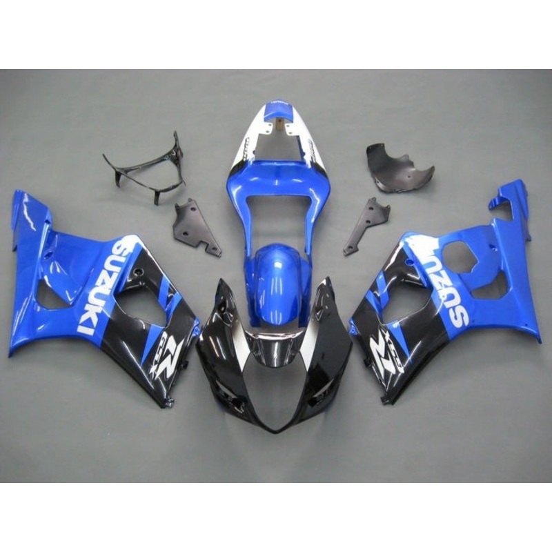Suzuki GSXR1000 (2003-2004) Gloss Blue, Black, White Fairings Clear Windscreen: Free No Seat Cowl No Bolt Kit