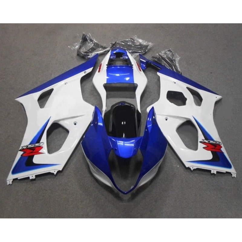 Suzuki GSXR1000 (2003-2004) White, Blue Fairings Clear Windscreen: Free No Seat Cowl No Bolt Kit