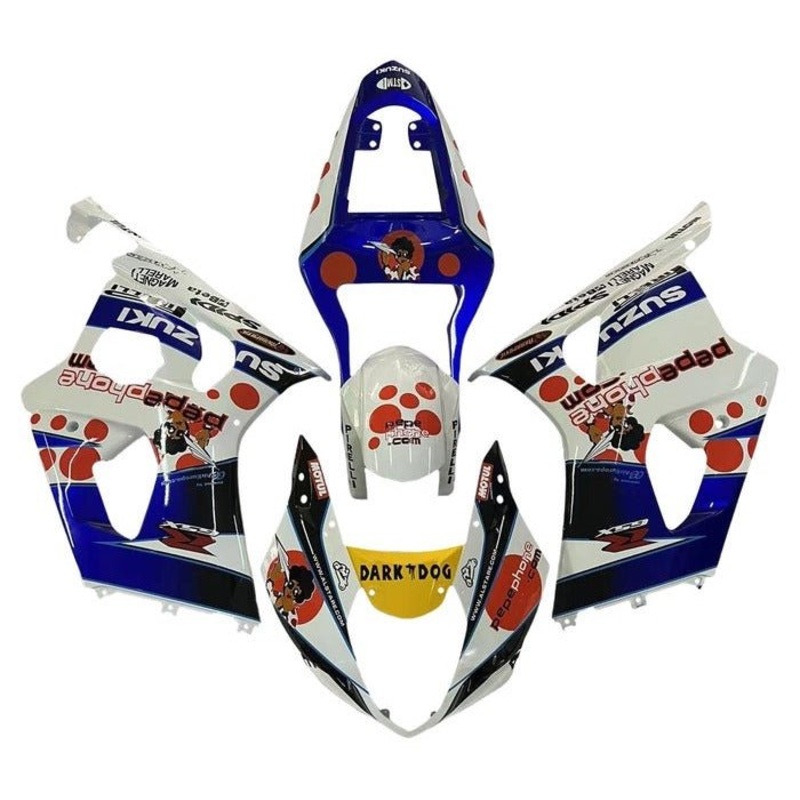 Suzuki GSXR1000 (2003-2004) White, Blue, Red Dots Fairings Clear Windscreen: Free No Seat Cowl No Bolt Kit