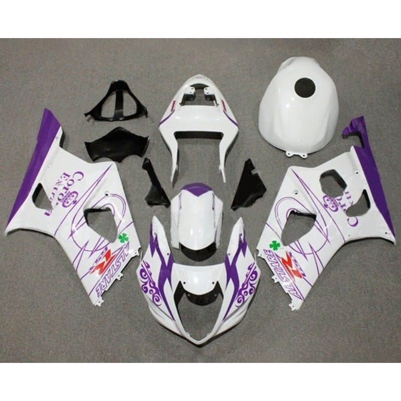 Suzuki GSXR1000 (2003-2004) White, Purple Corona Fairings Clear Windscreen: Free No Seat Cowl No Bolt Kit