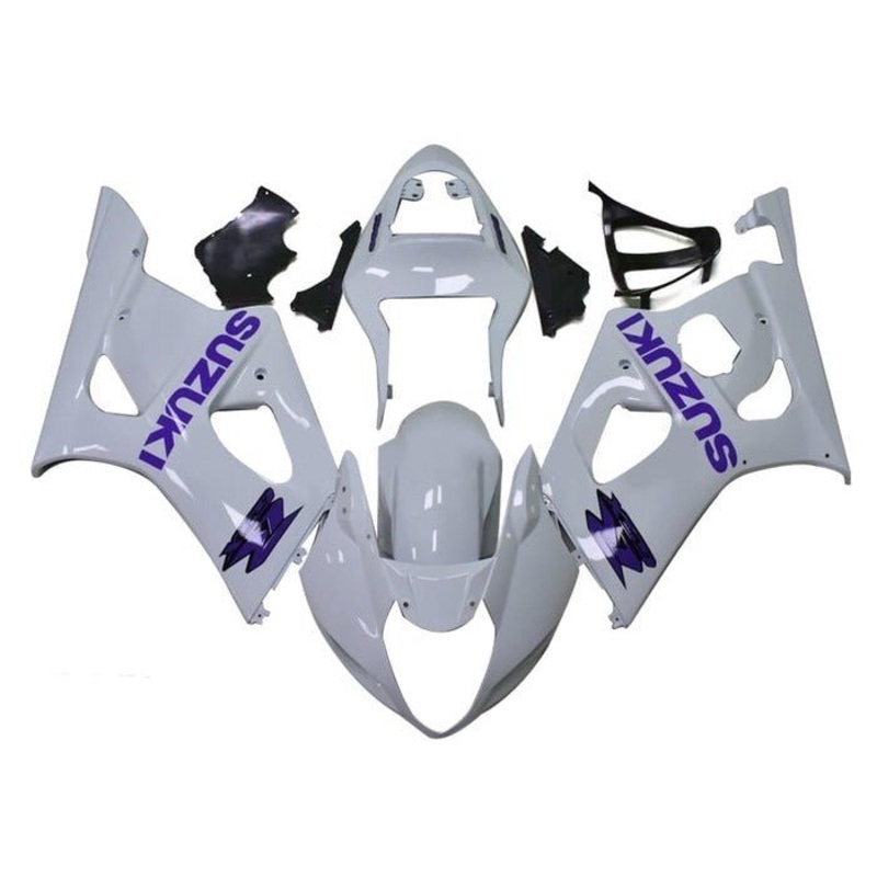 Suzuki GSXR1000 (2003-2004) White, Purple Fairings Clear Windscreen: Free No Seat Cowl No Bolt Kit