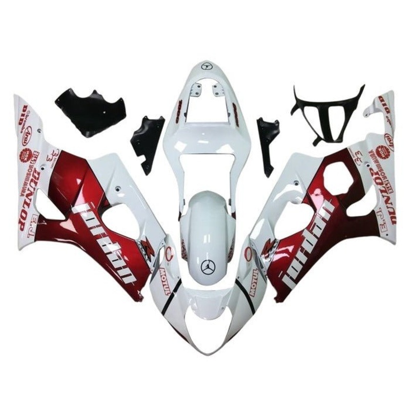 Suzuki GSXR1000 (2003-2004) White, Red Jordan Fairings Clear Windscreen: Free No Seat Cowl No Bolt Kit