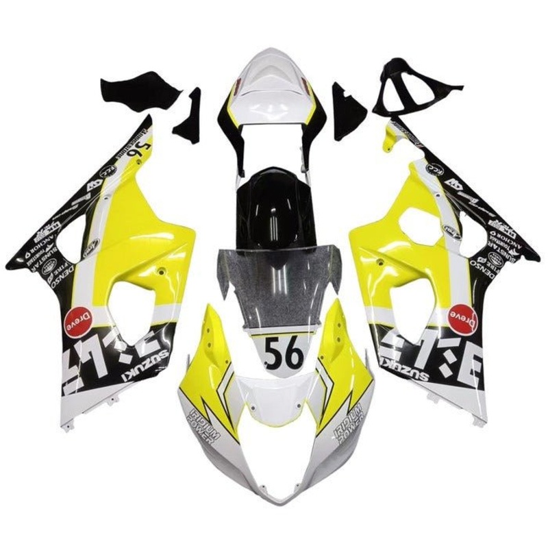 Suzuki GSXR1000 (2003-2004) White, Yellow, Black Fairings Clear Windscreen: Free No Seat Cowl No Bolt Kit