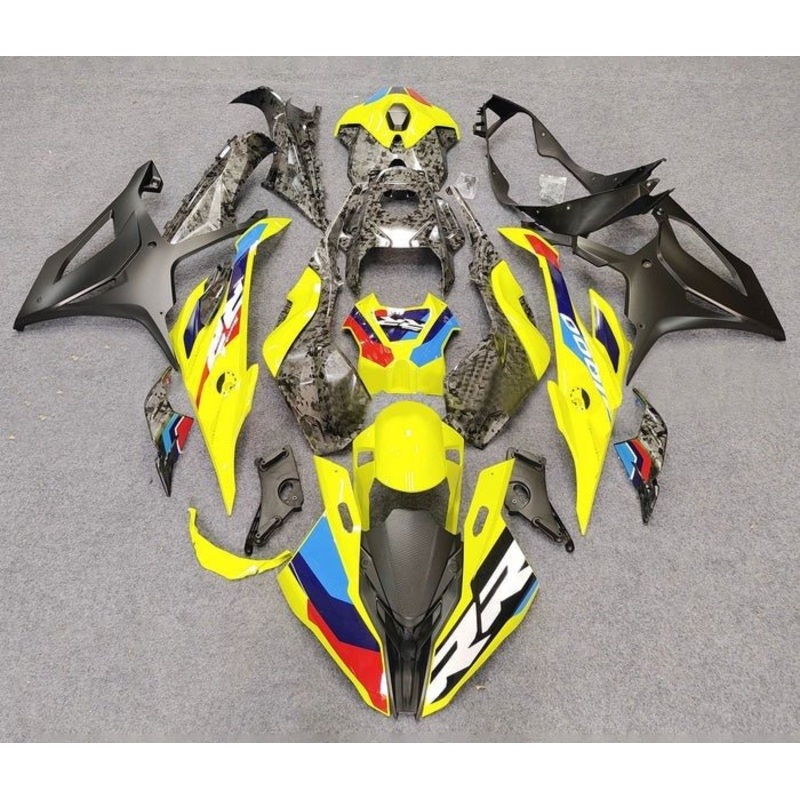 BMW S1000RR (2023-2024) Yellow, Faux Forged Carbon Fiber Fairings No Seat Cowl No Bolt Kit No Tank