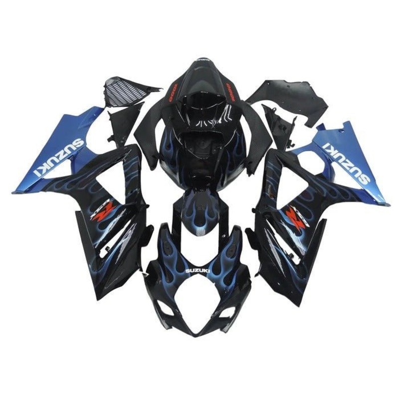 Suzuki GSXR1000 (2007-2008) Black, Light Blue, White, Flames Fairings No Seat Cowl No Bolt Kit No Tank