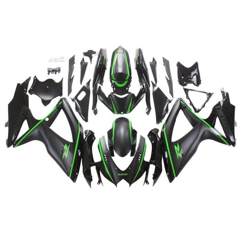 Suzuki GSXR750 (2008-2010) Matte Black, Green Stripes Fairings No Seat Cowl No Bolt Kit No Tank