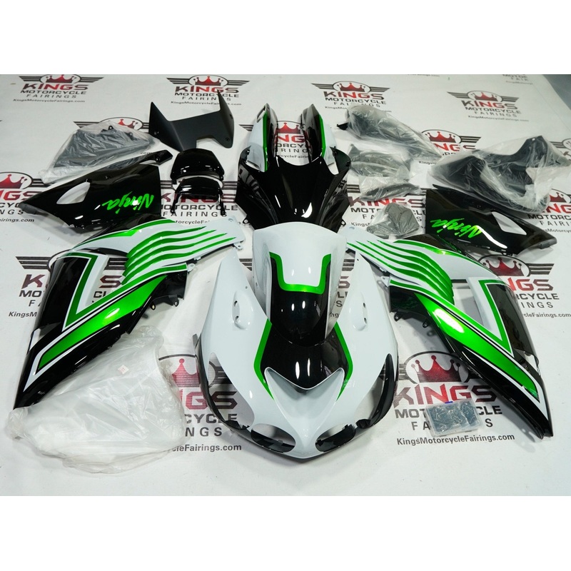 Fairing kit for a Kawasaki Ninja ZX14R (2006-2011) Light Gray, Green, Black Clear Windscreen: Free No Seat Cowl No Bolt Kit