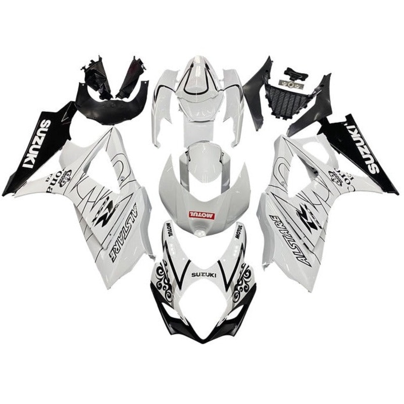 Suzuki GSXR1000 (2007-2008) White, Black Tribal Fairings No Seat Cowl No Bolt Kit No Tank