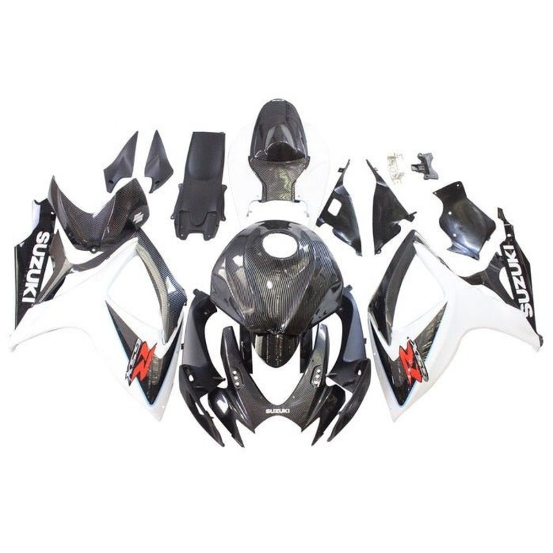 Suzuki GSXR600 (2006-2007) Faux Carbon Fiber, White Fairings No Seat Cowl No Bolt Kit No Tank