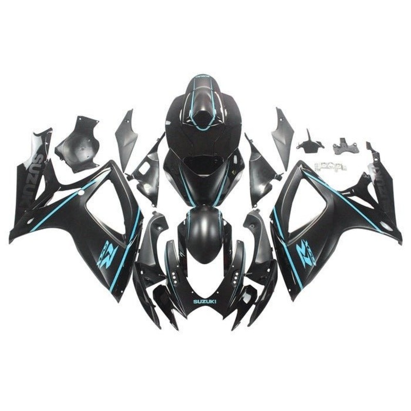 Suzuki GSXR600 (2006-2007) Matte Black, Turquoise Blue Fairings No Seat Cowl No Bolt Kit No Tank
