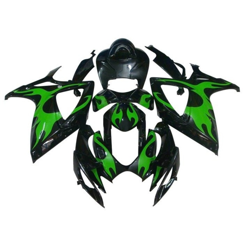 Suzuki GSXR750 (2006-2007) Black, Green, Tribal Flames Fairings No Seat Cowl No Bolt Kit No Tank