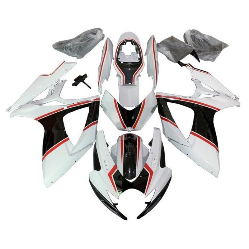 Suzuki GSXR750 (2006-2007) White, Black, Red Pinstripe Fairings No Seat Cowl No Bolt Kit No Tank