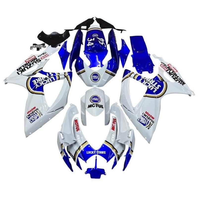 Suzuki GSXR750 (2006-2007) White, Blue, Gold Lucky Strike Fairings No Seat Cowl No Bolt Kit No Tank