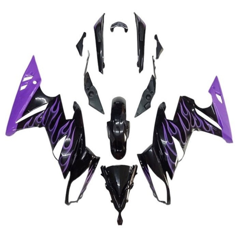 Fairings for Kawasaki Ninja 650 (2009-2011) Black, Purple Flames Clear Windscreen: Free No Bolt Kit