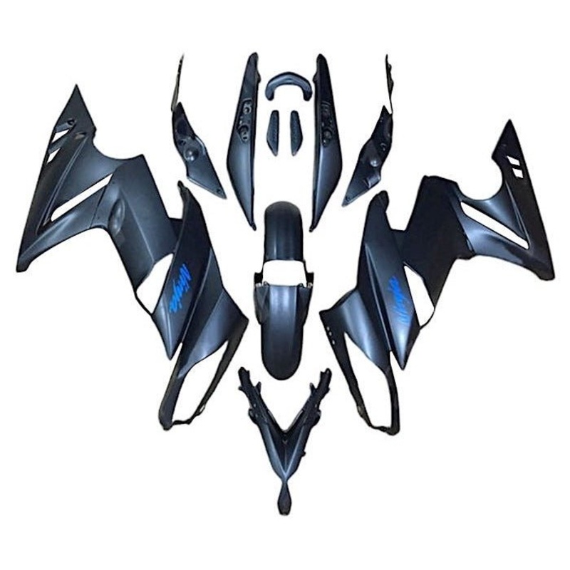 Fairings for Kawasaki Ninja 650 (2009-2011) Matte Black, Blue Clear Windscreen: Free No Bolt Kit