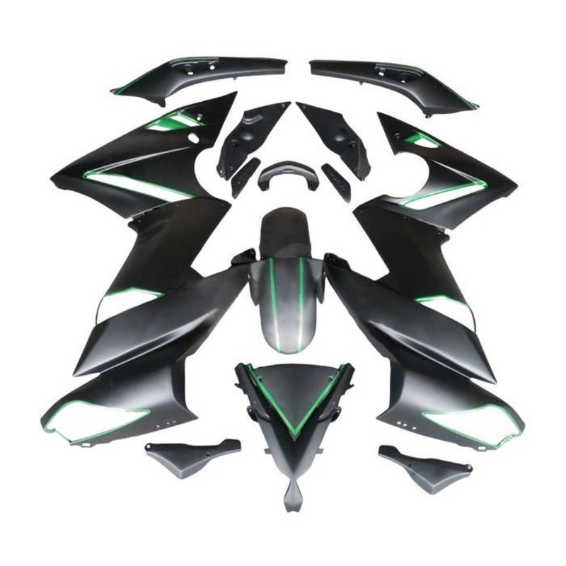 Fairings for Kawasaki Ninja 650 (2009-2011) Matte Black, Green Stripe Clear Windscreen: Free No Bolt Kit