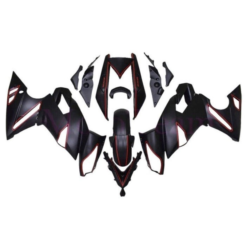 Fairings for Kawasaki Ninja 650 (2009-2011) Matte Black, Red Stripe Clear Windscreen: Free No Bolt Kit