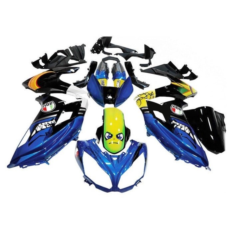 Fairings for Kawasaki Ninja 650 (2012-2016) Blue, Shark Teeth Clear Windscreen: Free No Bolt Kit