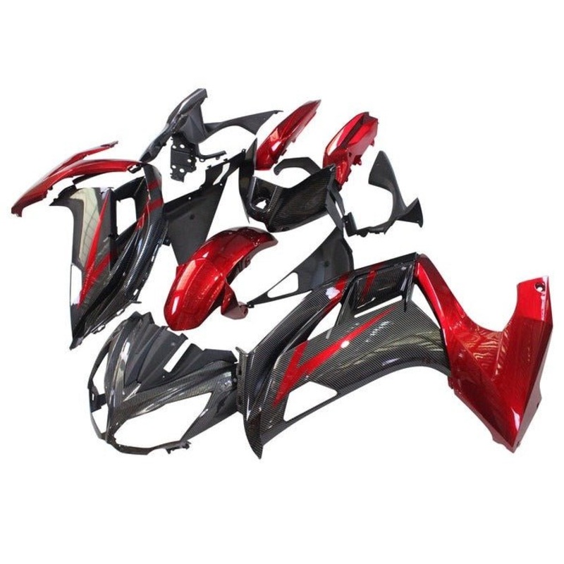 Fairings for Kawasaki Ninja 650 (2012-2016) Faux Carbon Fiber, Red Clear Windscreen: Free No Bolt Kit