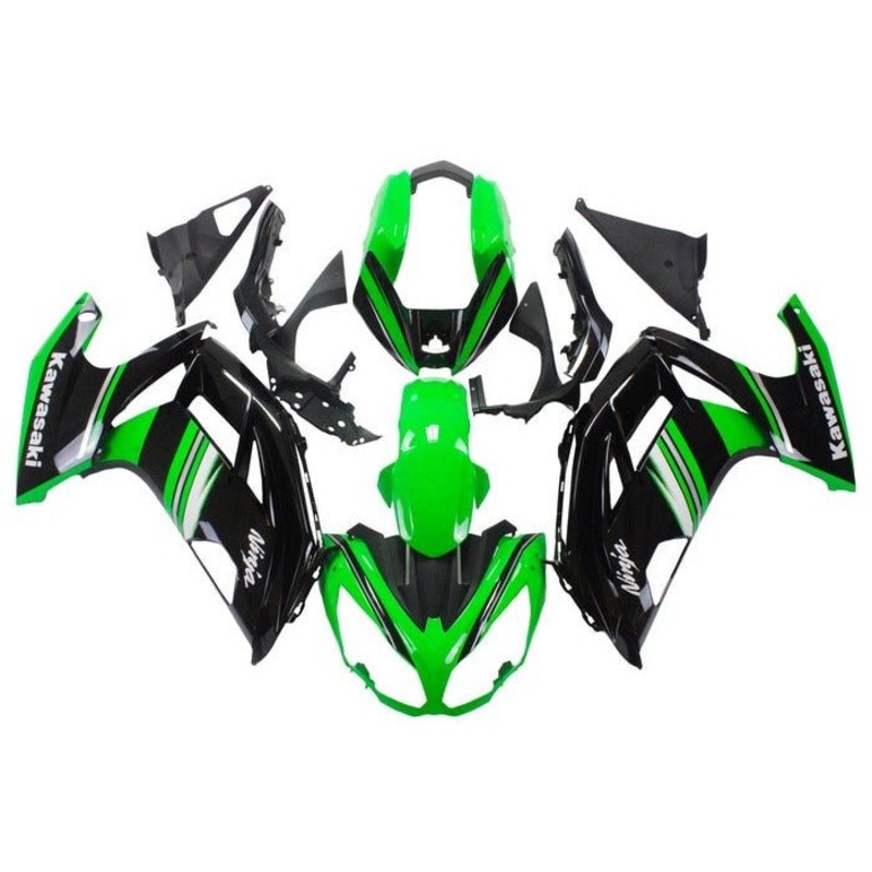 Fairings for Kawasaki Ninja 650 (2012-2016) Green, Black, White, Gray Stripe Clear Windscreen: Free No Bolt Kit
