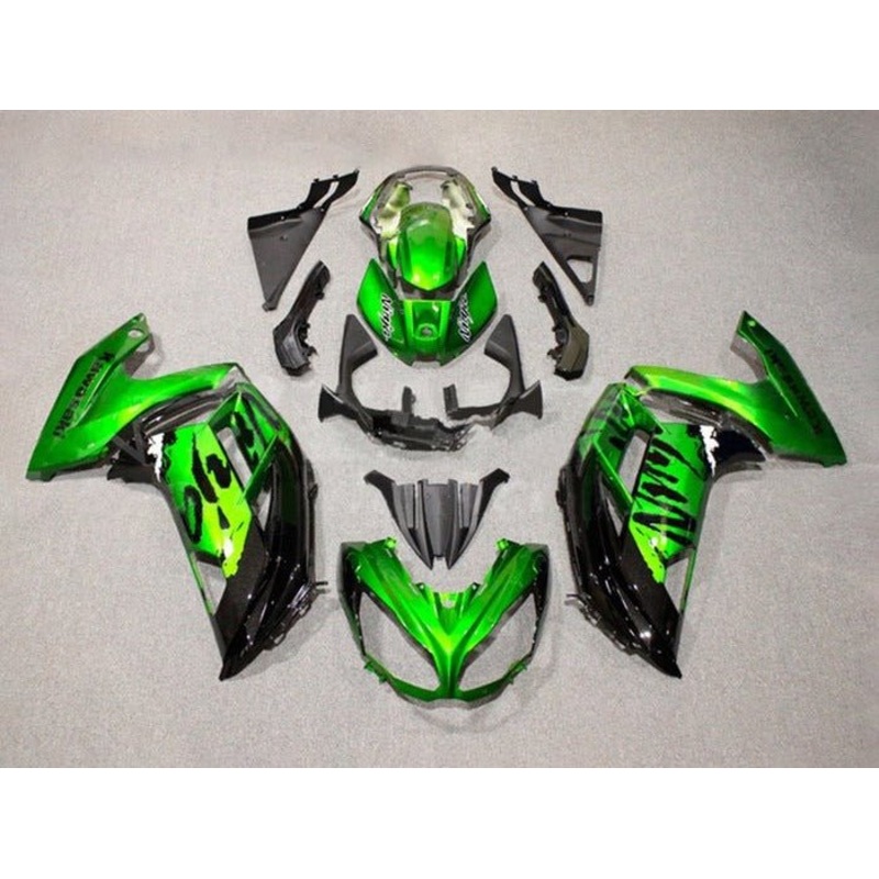 Fairings for Kawasaki Ninja 650 (2012-2016) Green Metallic, Black Clear Windscreen: Free No Bolt Kit