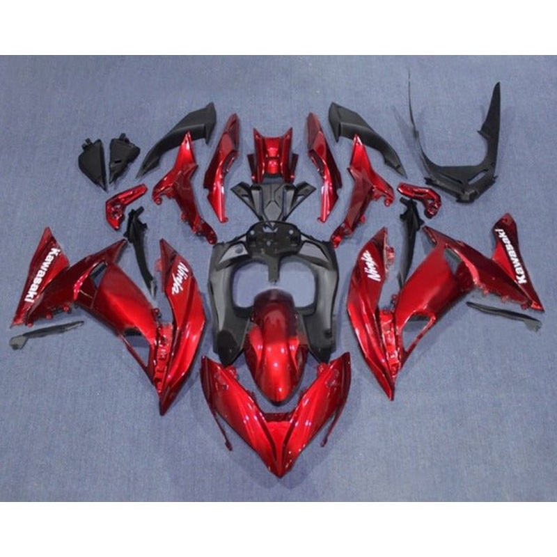 Fairings for Kawasaki Ninja 650 (2017-2019) Candy Red, White Clear Windscreen: Free No Bolt Kit No Tank