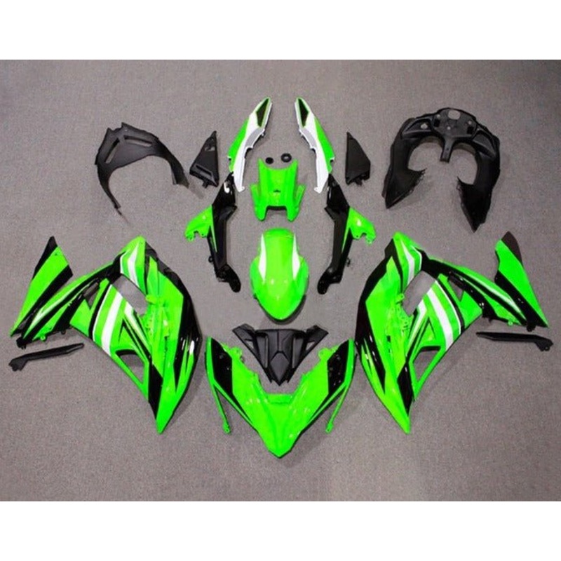 Fairings for Kawasaki Ninja 650 (2017-2019) Green, Black, White Stripe Clear Windscreen: Free No Bolt Kit No Tank