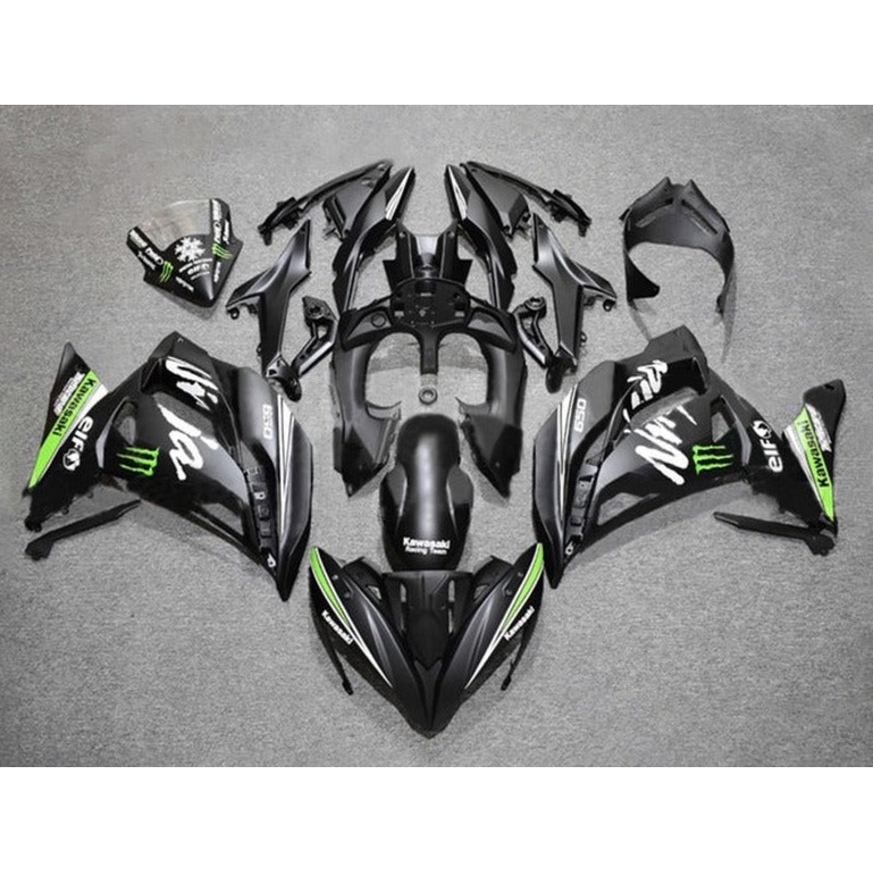Fairings for Kawasaki Ninja 650 (2017-2019) Matte Black, Green, White Monster Clear Windscreen: Free No Bolt Kit No Tank