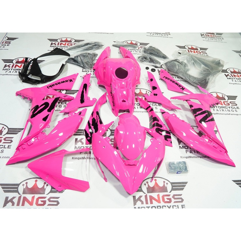 Fairings for Kawasaki Ninja 650 (2017-2019) Pink, Black Clear Windscreen: Free No Bolt Kit No Tank