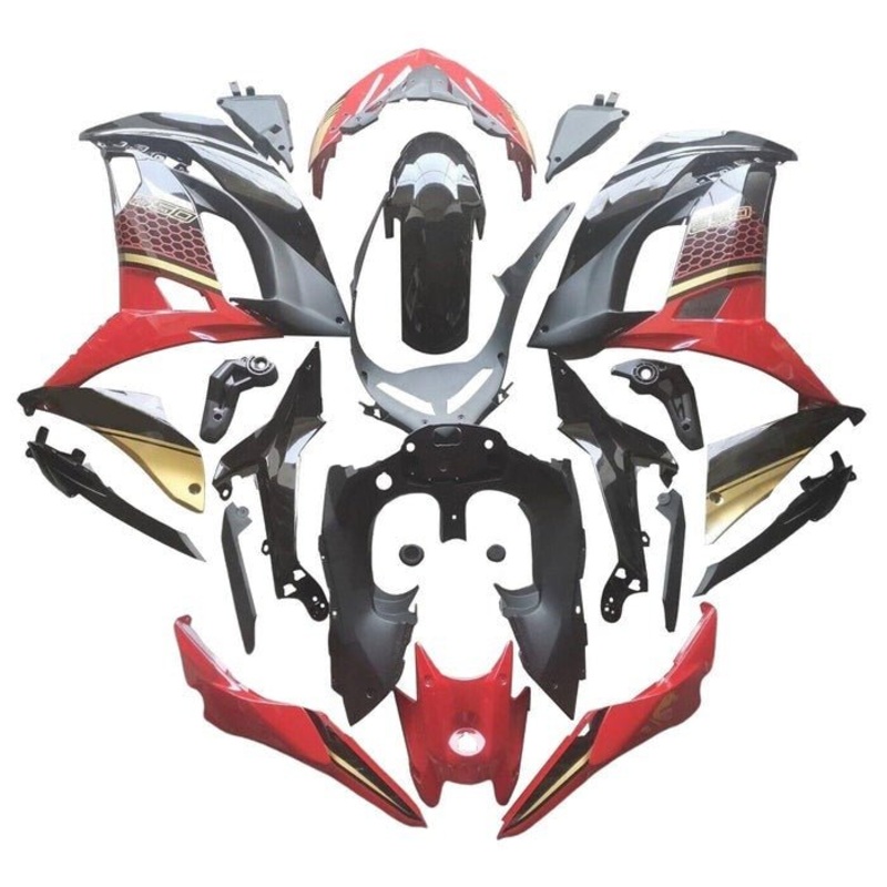 Fairings for Kawasaki Ninja 650 (2017-2019) Red, Black, Gold Clear Windscreen: Free No Bolt Kit No Tank