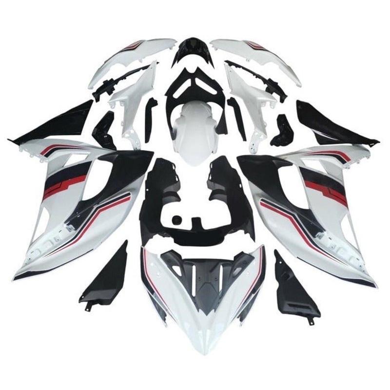 Fairings for Kawasaki Ninja 650 (2017-2019) White, Black, Red Stripe Clear Windscreen: Free No Bolt Kit No Tank