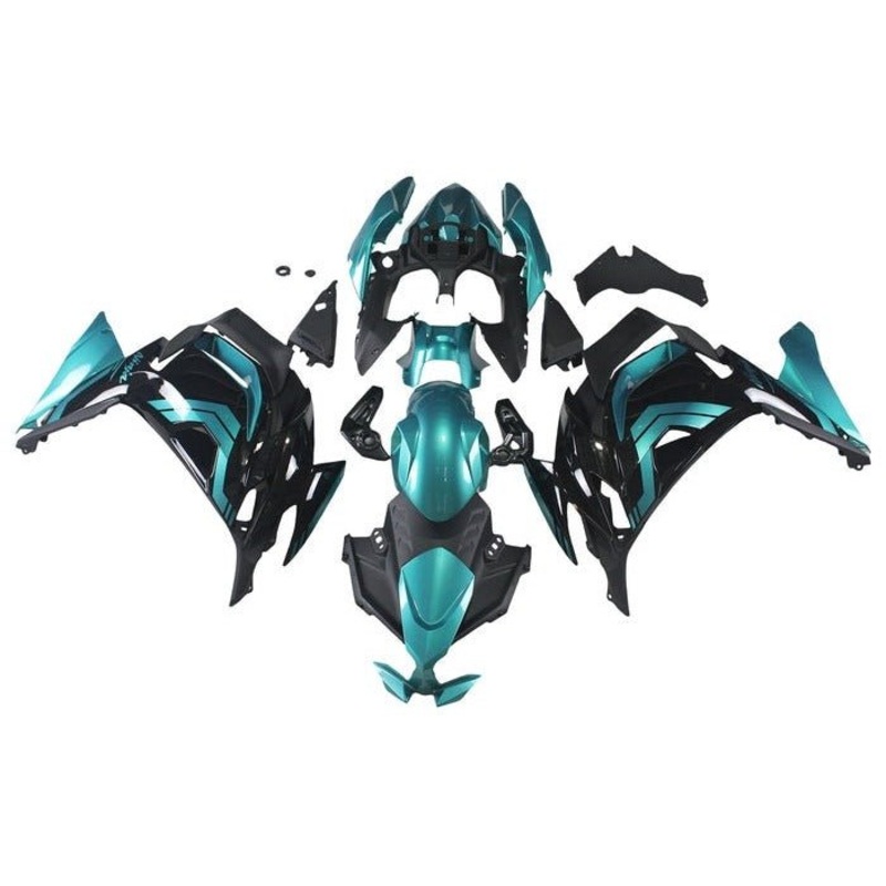 Fairings for Kawasaki Ninja 650 (2020-2025) Black, Teal Clear Windscreen: Free No Bolt Kit No Tank