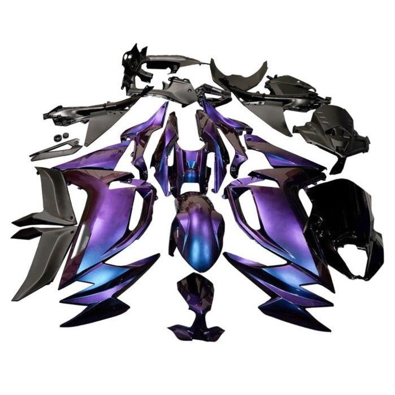 Fairings for Kawasaki Ninja 650 (2020-2025) Matte Purple, Blue Chameleon Clear Windscreen: Free No Bolt Kit No Tank
