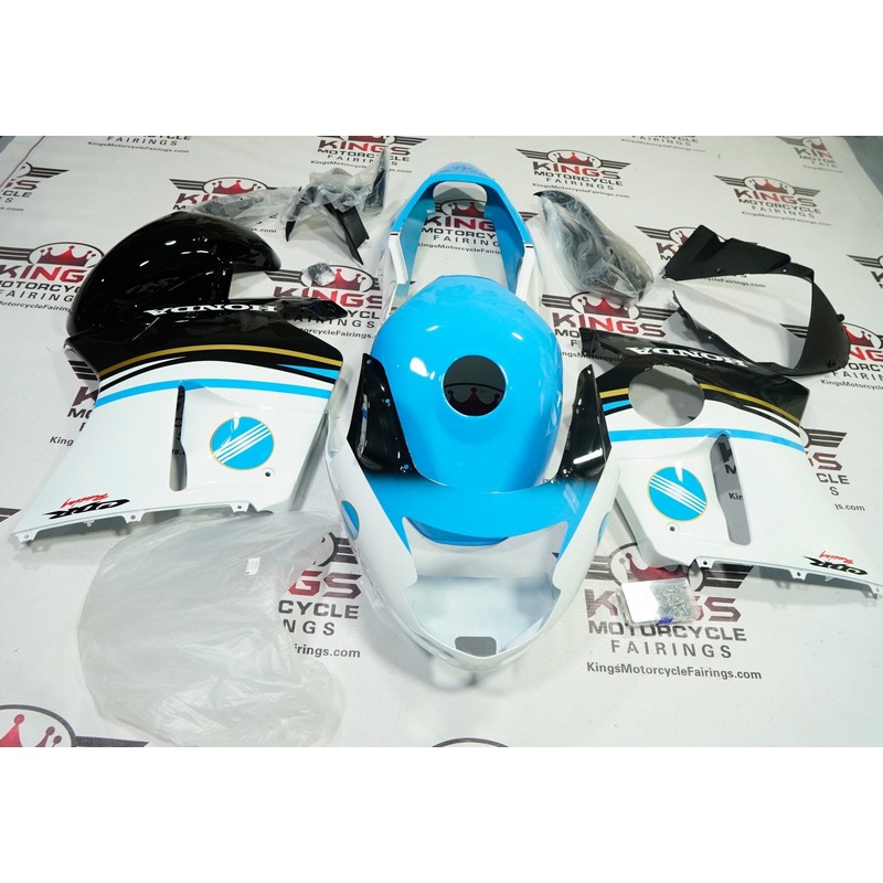 Honda CBR1100XX Super Blackbird (1996-2007) White, Blue Konica Minolta Fairings Clear Windscreen: Free No Bolt Kit No Tank